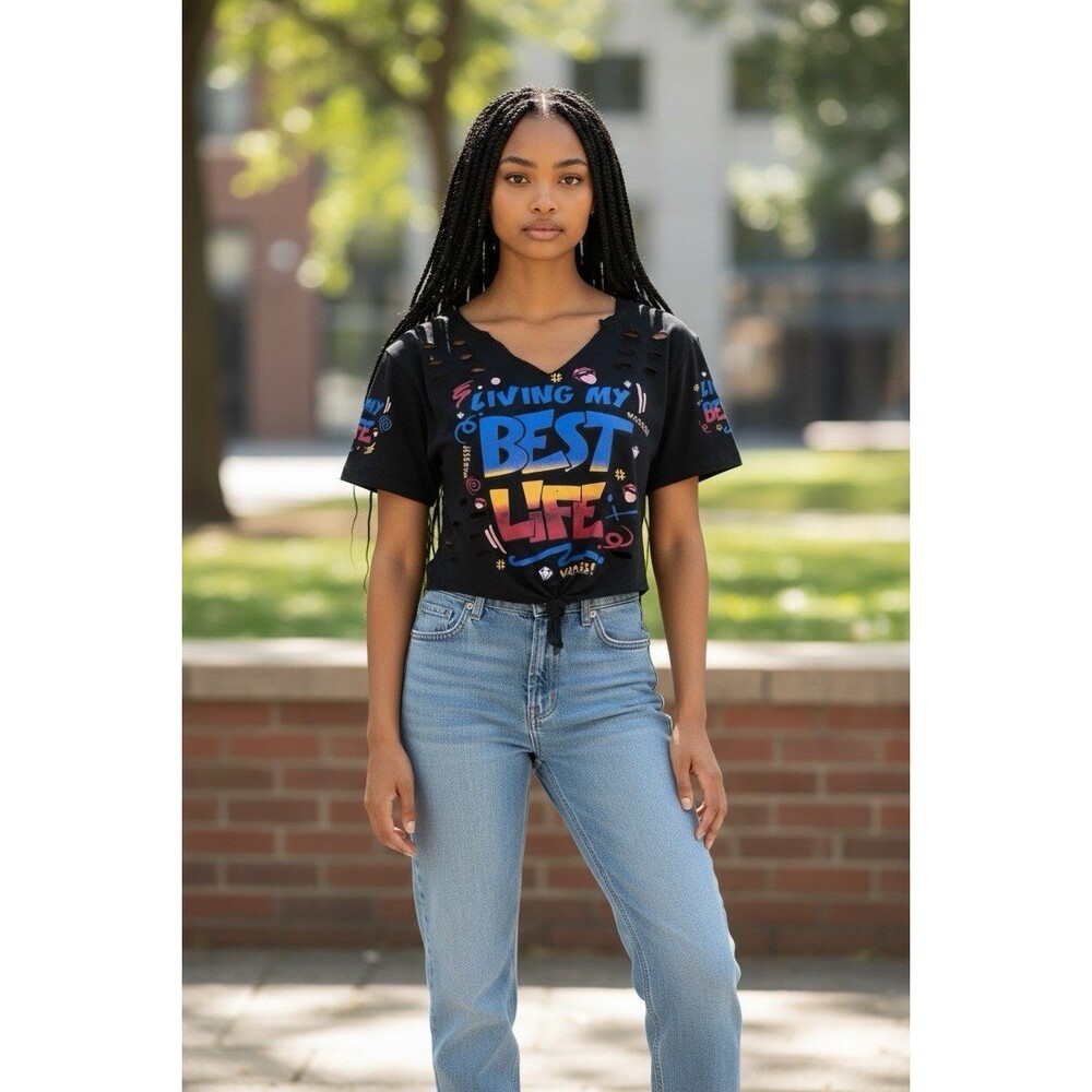 On Fire Women’s Graphic Crop Top Multicolor Size M Living My Best Life Casual